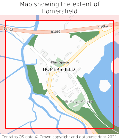 Map showing extent of Homersfield as bounding box