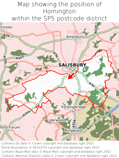 Map showing location of Homington within SP5