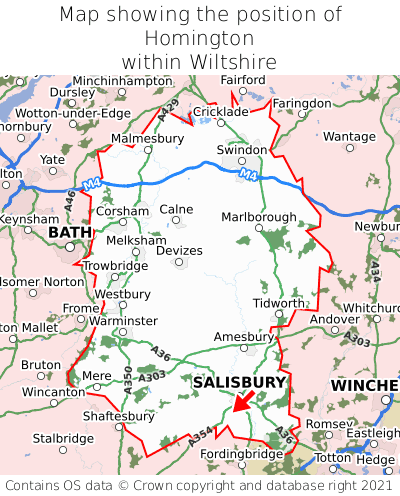 Map showing location of Homington within Wiltshire