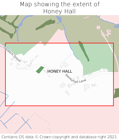 Map showing extent of Honey Hall as bounding box