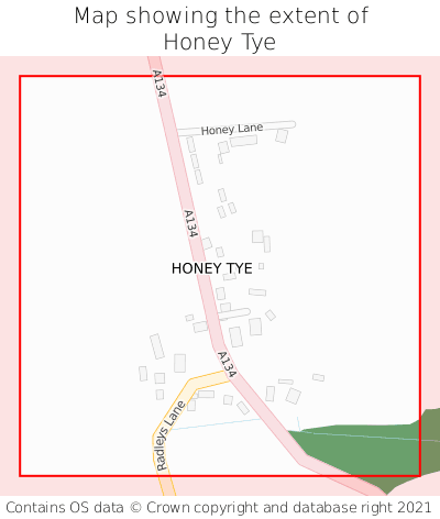 Map showing extent of Honey Tye as bounding box