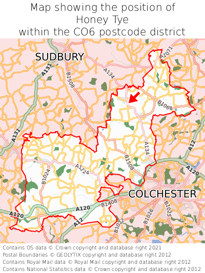 Map showing location of Honey Tye within CO6