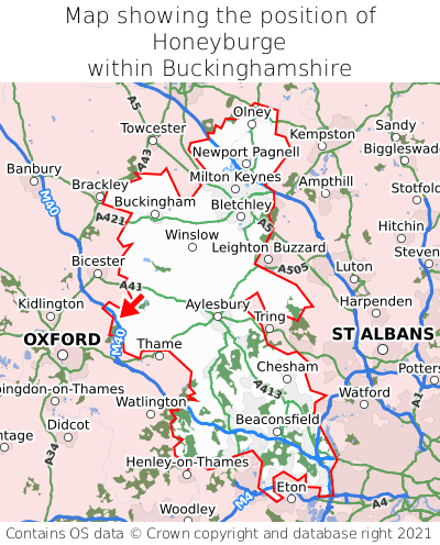 Map showing location of Honeyburge within Buckinghamshire