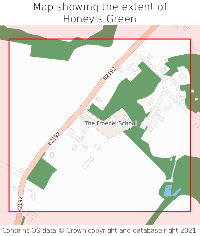 Map showing extent of Honey's Green as bounding box