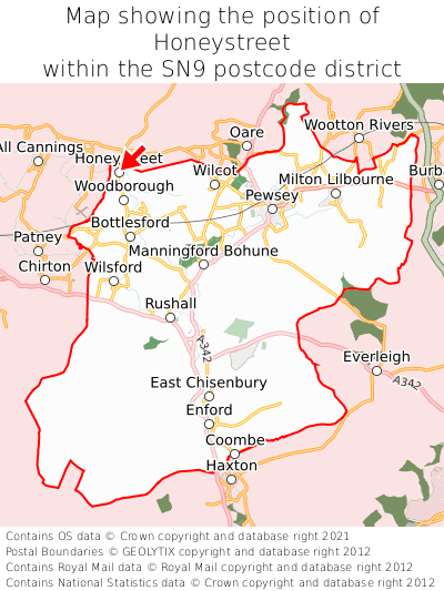 Map showing location of Honeystreet within SN9