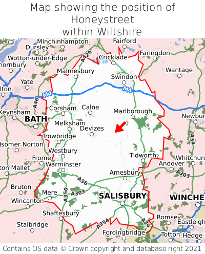 Map showing location of Honeystreet within Wiltshire