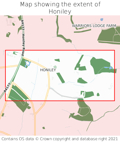Map showing extent of Honiley as bounding box