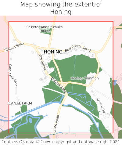 Map showing extent of Honing as bounding box
