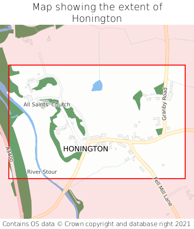 Map showing extent of Honington as bounding box