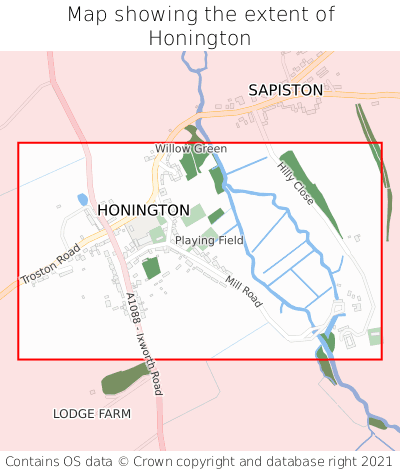 Map showing extent of Honington as bounding box