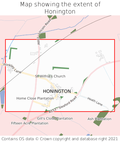 Map showing extent of Honington as bounding box