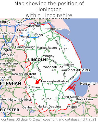 Map showing location of Honington within Lincolnshire