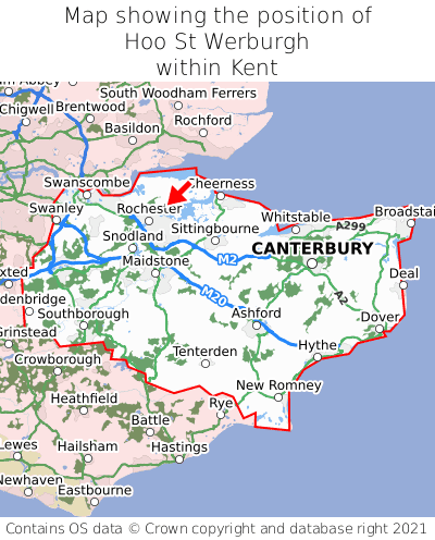 Map showing location of Hoo St Werburgh within Kent