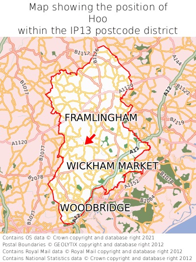 Map showing location of Hoo within IP13