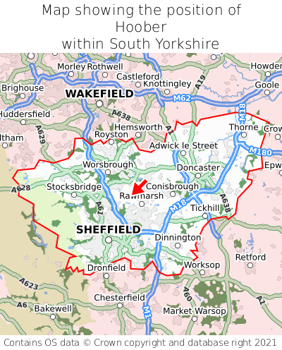 Map showing location of Hoober within South Yorkshire