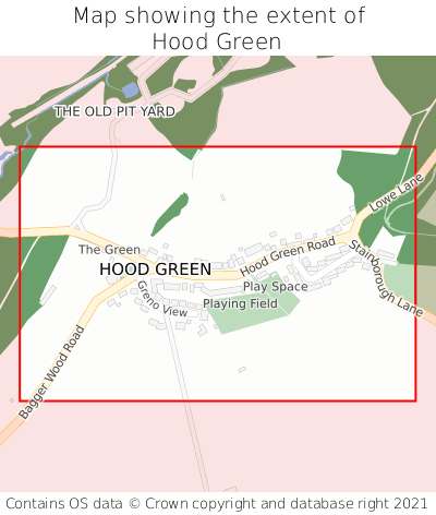 Map showing extent of Hood Green as bounding box