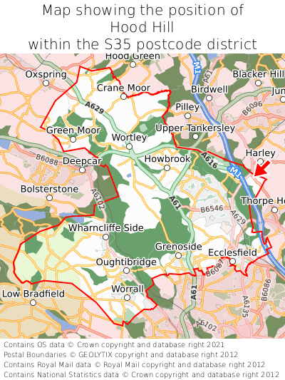 Map showing location of Hood Hill within S35