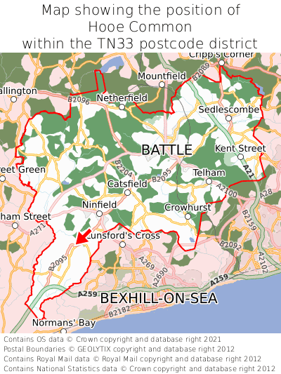 Map showing location of Hooe Common within TN33