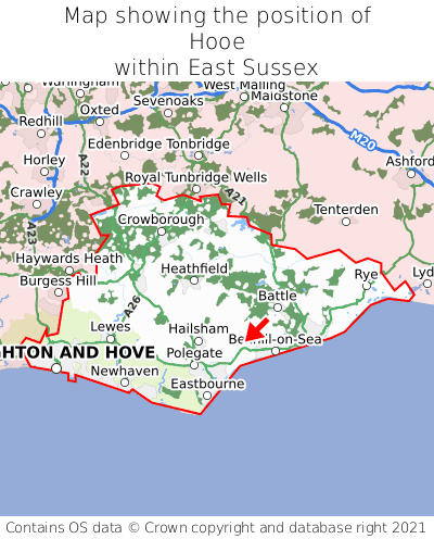 Map showing location of Hooe within East Sussex