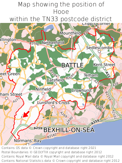 Map showing location of Hooe within TN33