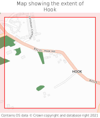 Map showing extent of Hook as bounding box