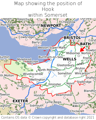 Map showing location of Hook within Somerset