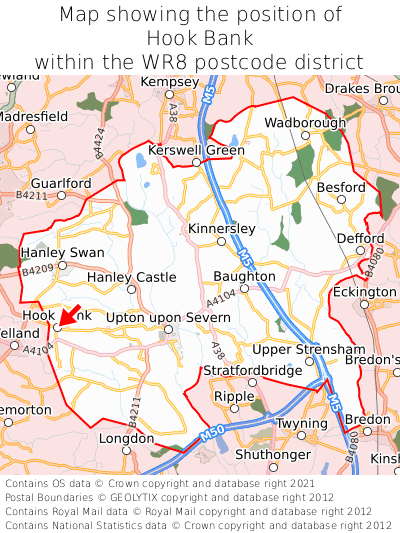 Map showing location of Hook Bank within WR8