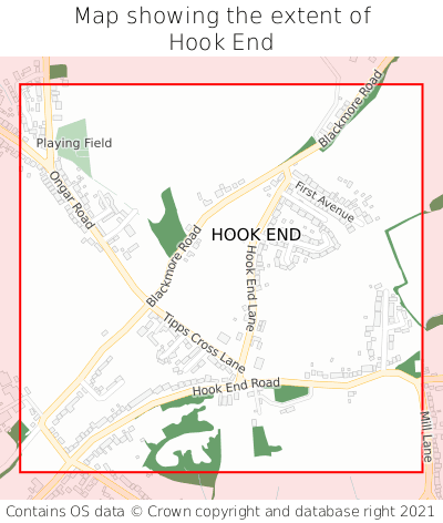 Map showing extent of Hook End as bounding box