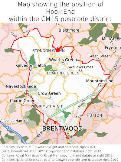 Map showing location of Hook End within CM15