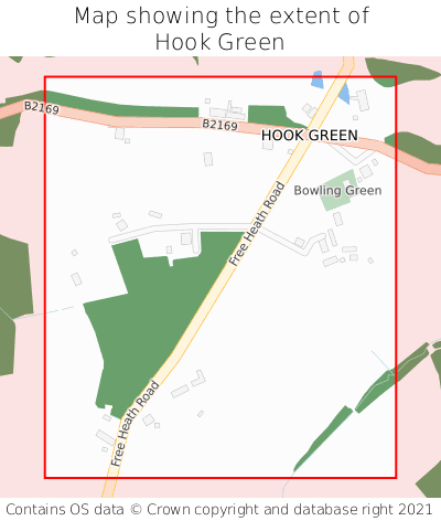 Map showing extent of Hook Green as bounding box