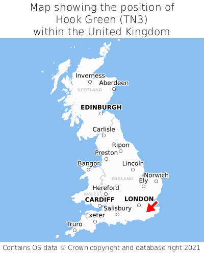 Map showing location of Hook Green within the UK