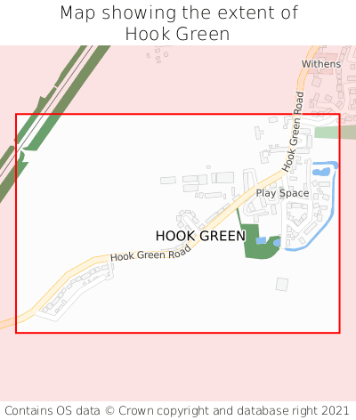 Map showing extent of Hook Green as bounding box