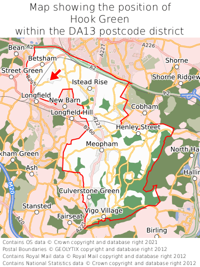 Map showing location of Hook Green within DA13
