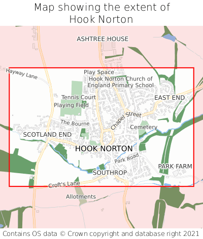 Map showing extent of Hook Norton as bounding box