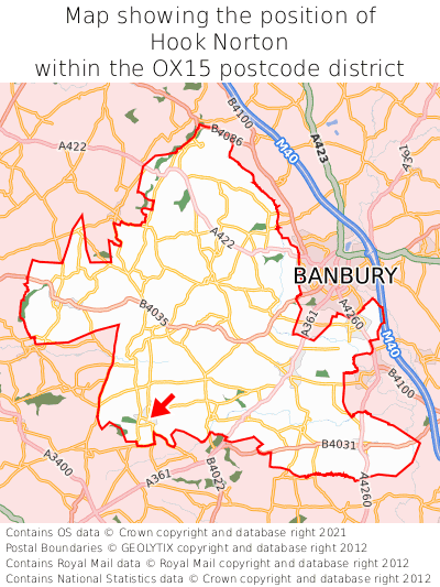 Map showing location of Hook Norton within OX15