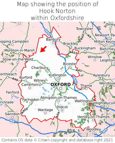 Map showing location of Hook Norton within Oxfordshire