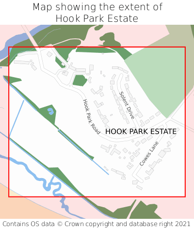 Map showing extent of Hook Park Estate as bounding box