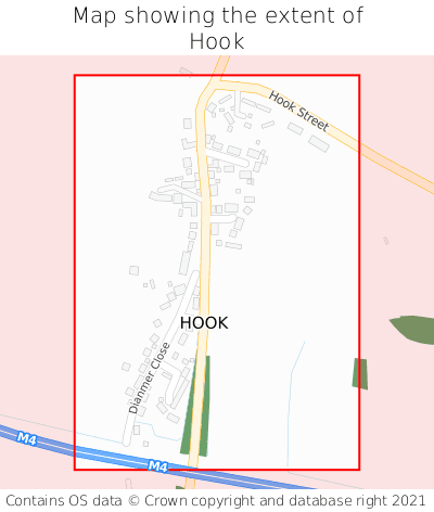 Map showing extent of Hook as bounding box