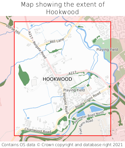 Map showing extent of Hookwood as bounding box
