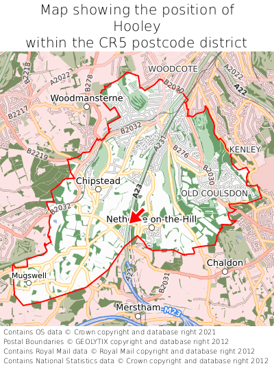 Map showing location of Hooley within CR5