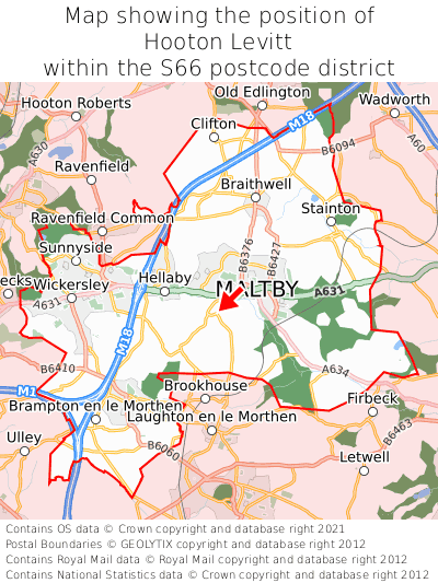 Map showing location of Hooton Levitt within S66