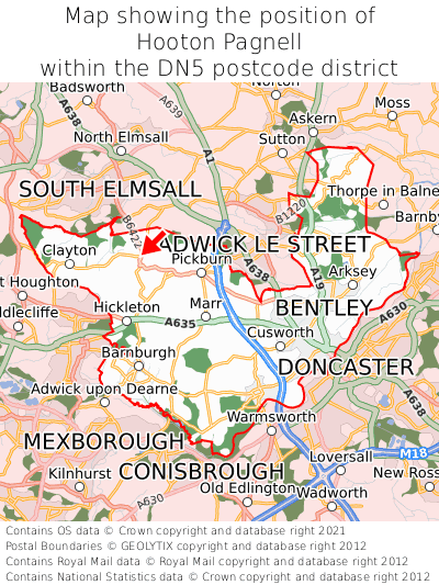 Map showing location of Hooton Pagnell within DN5