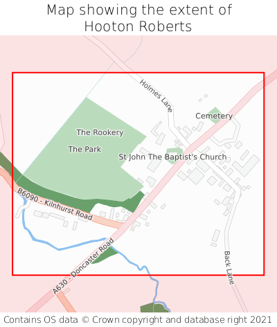 Map showing extent of Hooton Roberts as bounding box