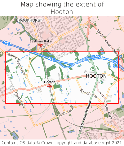 Map showing extent of Hooton as bounding box