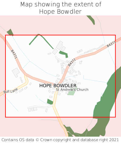 Map showing extent of Hope Bowdler as bounding box