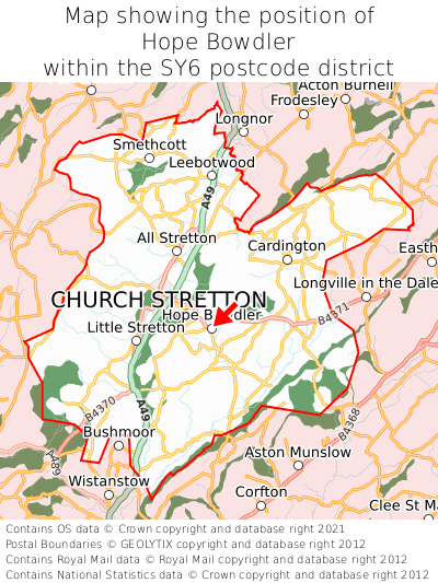 Map showing location of Hope Bowdler within SY6