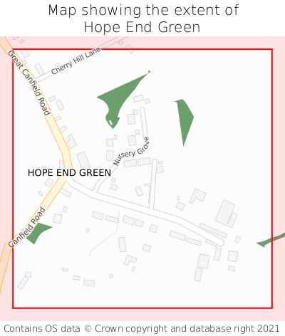 Map showing extent of Hope End Green as bounding box