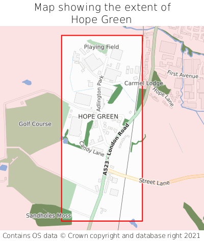 Map showing extent of Hope Green as bounding box