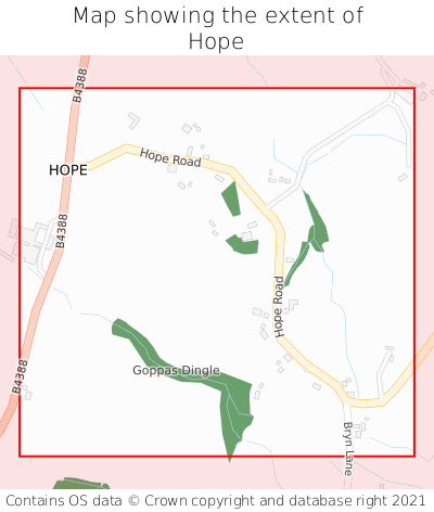 Map showing extent of Hope as bounding box