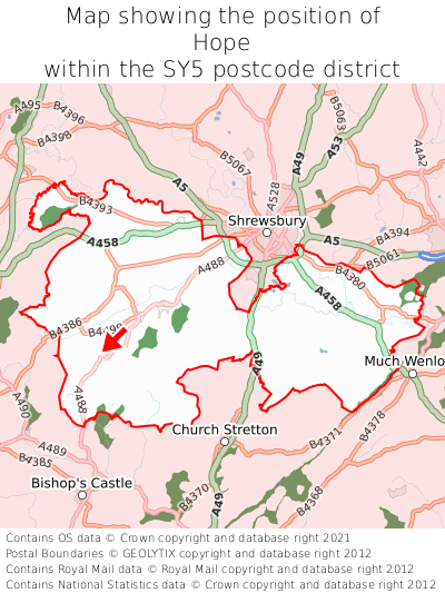 Map showing location of Hope within SY5